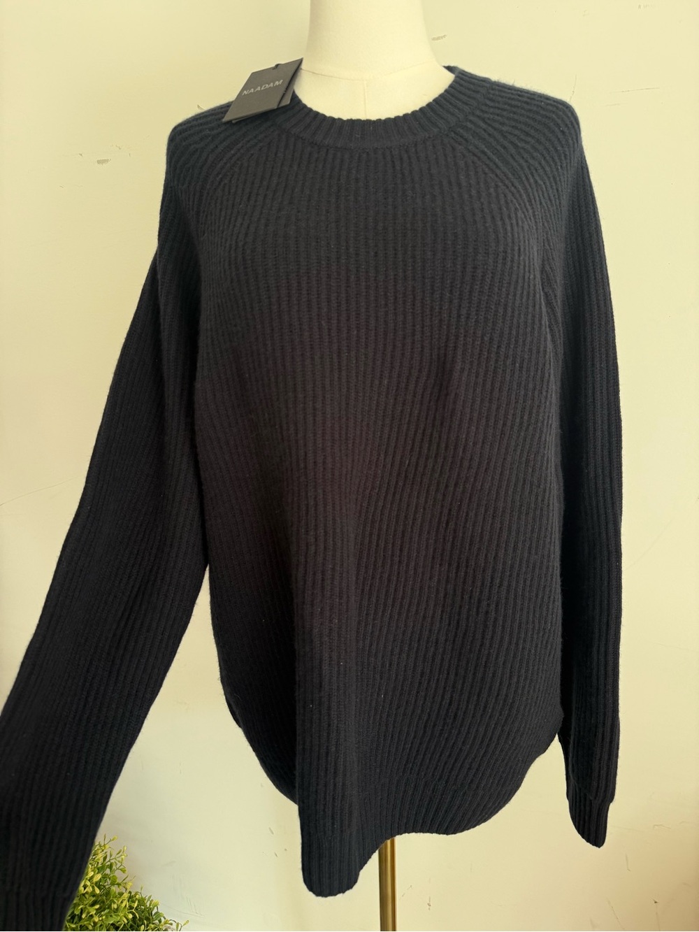 Naadam NWT Luxe Cashmere Fisherman Crewneck Sweater Womens XL Navy